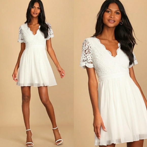 Lulus Angel in Disguise White Eyelet Lace Mini Dress Sz Xs Engagement Bride - Picture 1 of 6